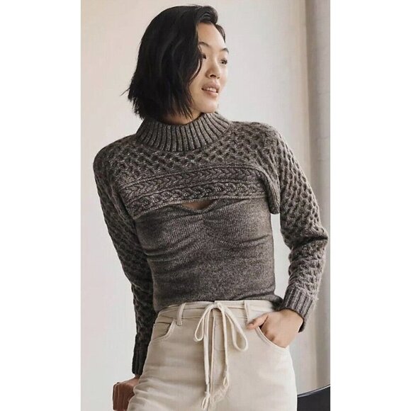 Anthropologie Brown Cable Knit Sweater Shrug - Picture 12 of 14